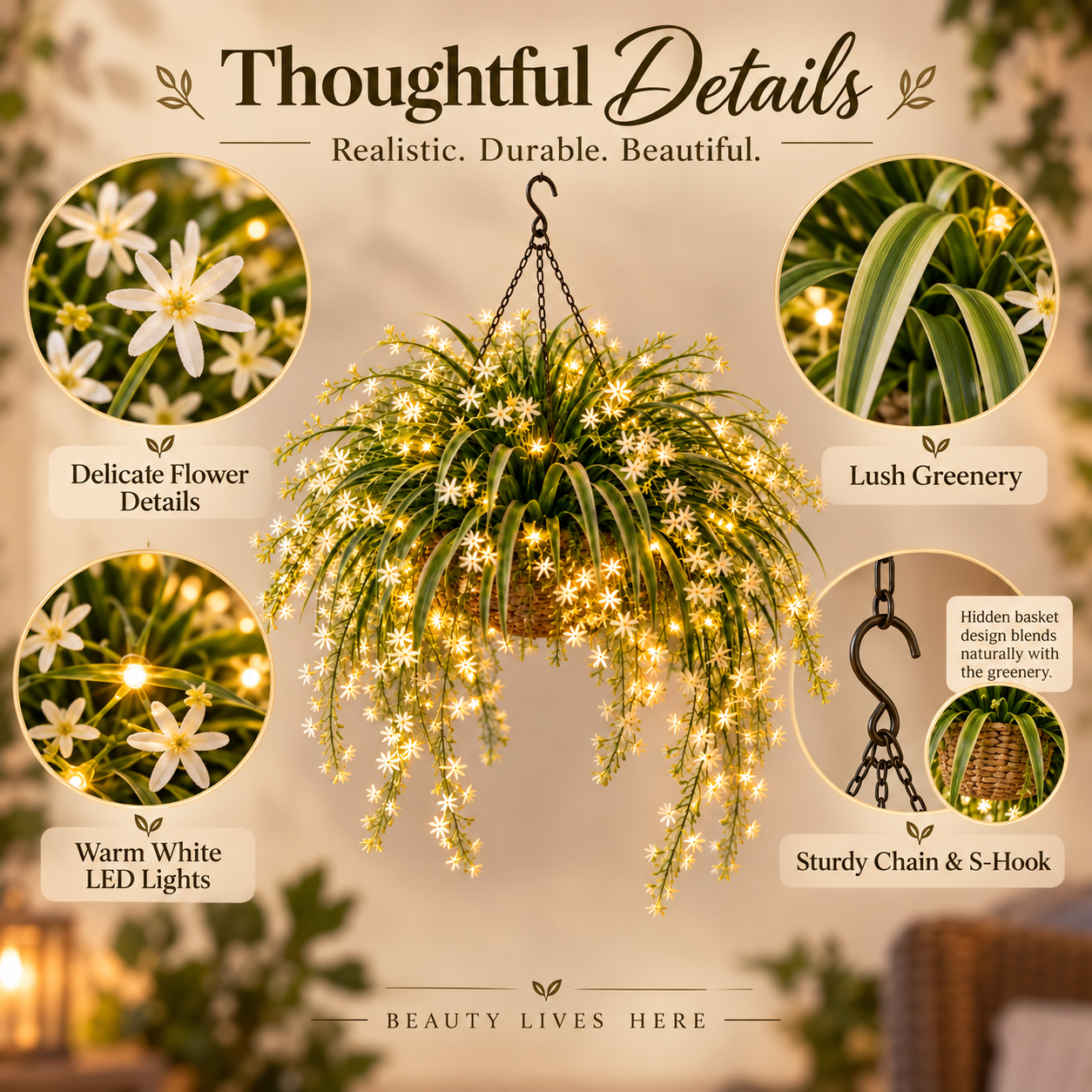 Blooming Fairy Light Hanging Basket