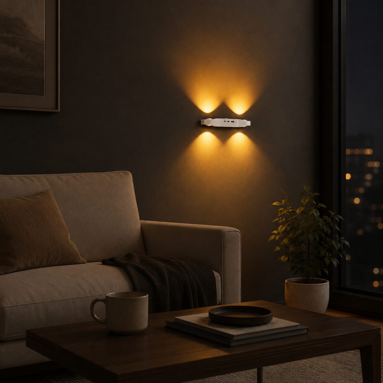 Rechargeable Motion Sensor Wall Light, 3-Color Changing LED Wall Sconce, USB-C Rechargeable Indoor Night Light, Hill-Shaped Light Effect Decorative Wall Lamp for Bedroom, Hallway, Stairway, Living Room
