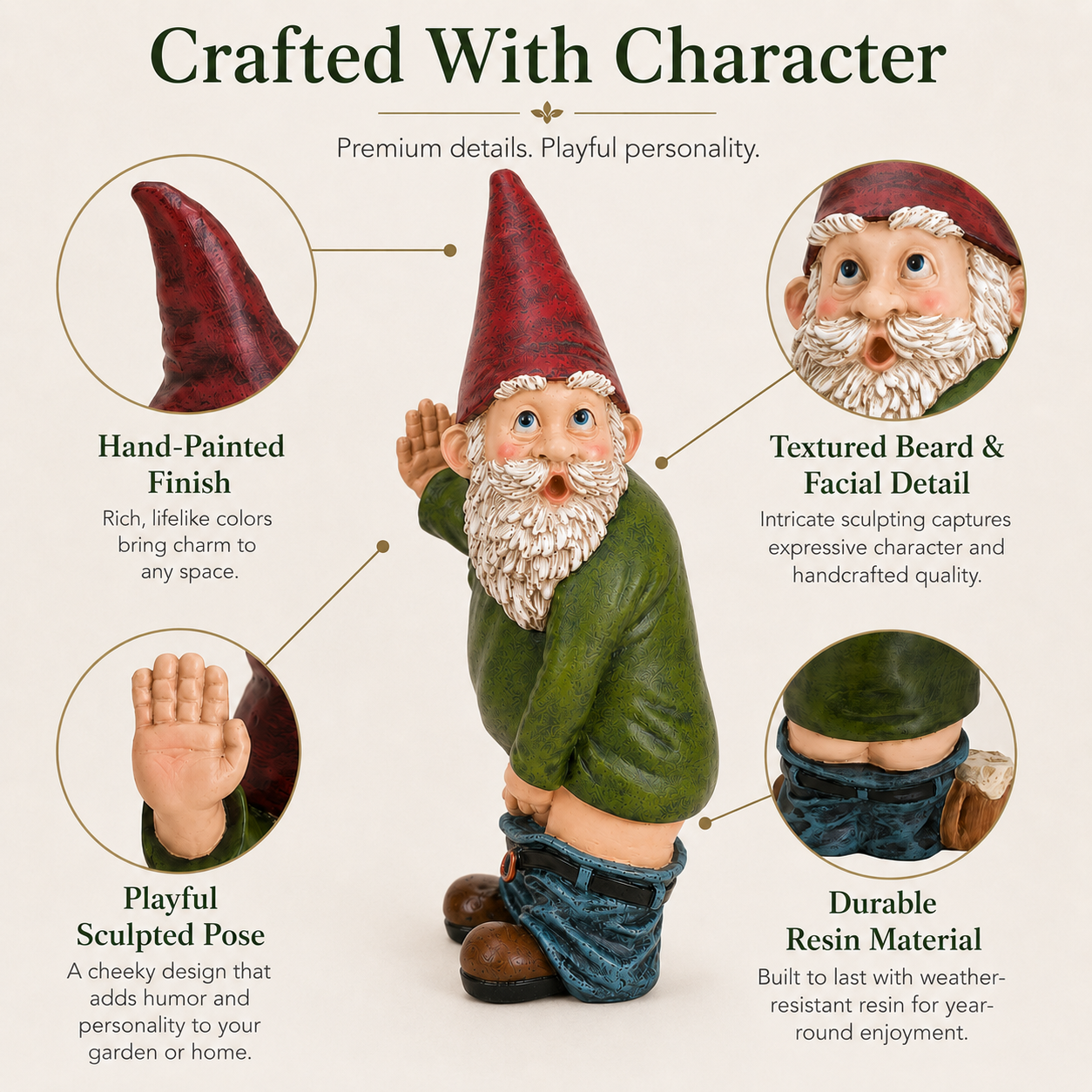Cheeky Garden Gnome Statue