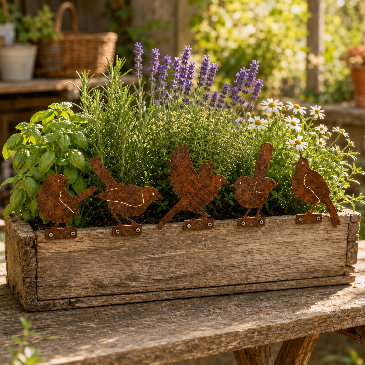 5-Piece Rustic Metal Bird Fence Toppers 