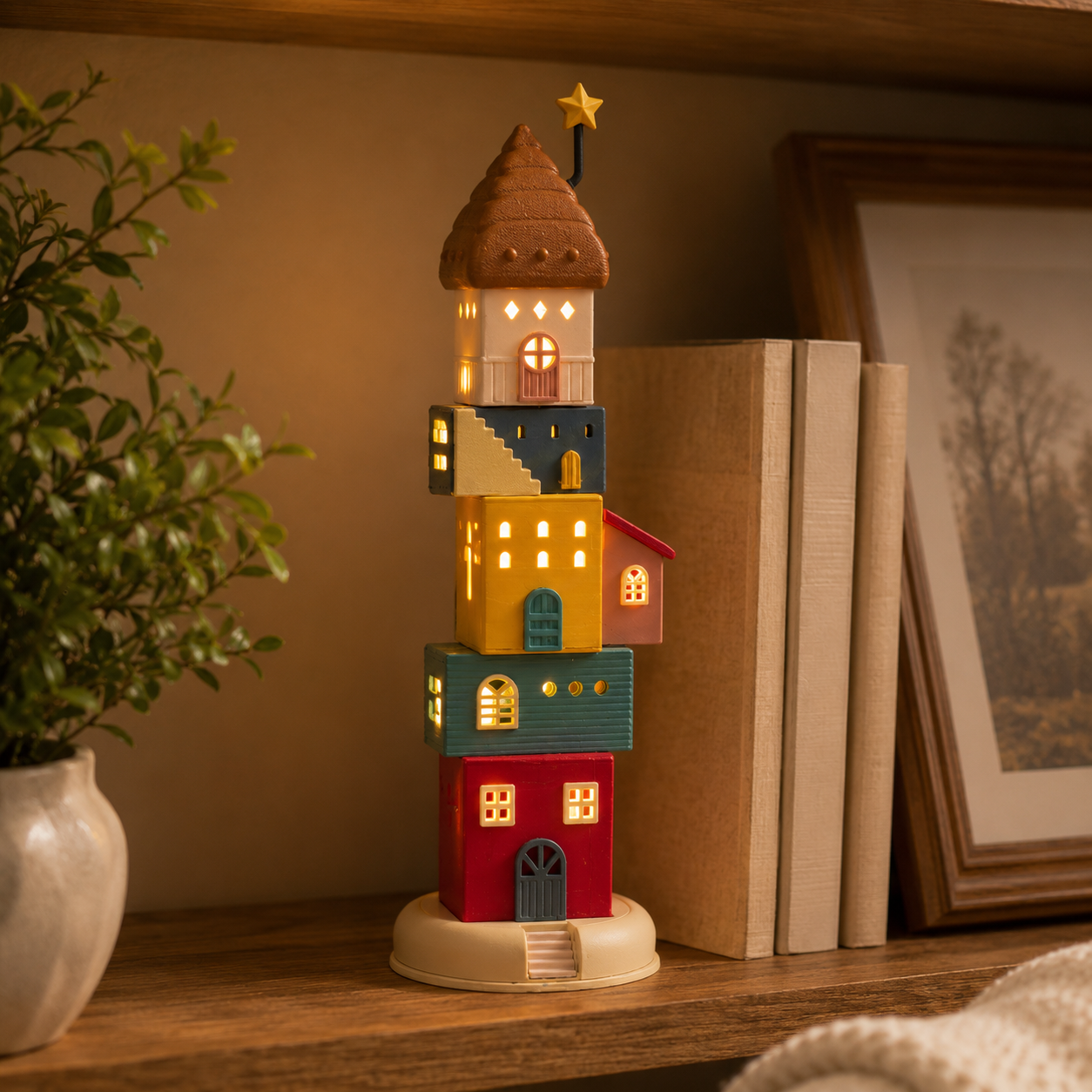 🏠 Whimsical Rotating Light-Up House Tower