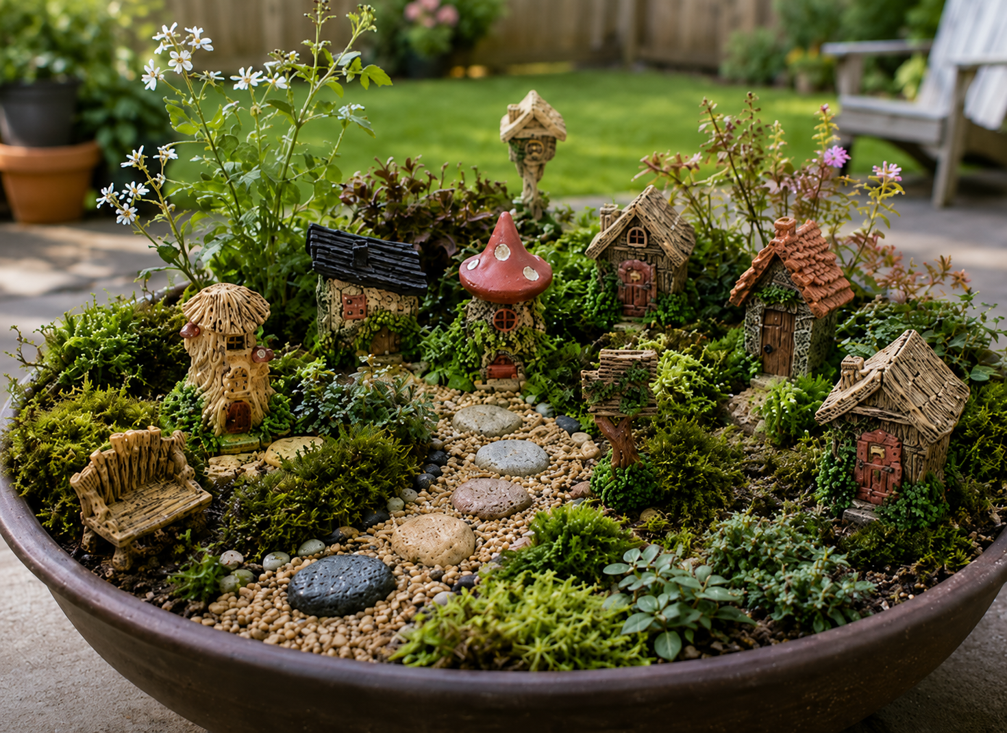 🌿 14-Piece Mini Fairy Garden Kit – Miniature Village Decor for Plant Pots, Terrariums & Backyard Micro Landscapes