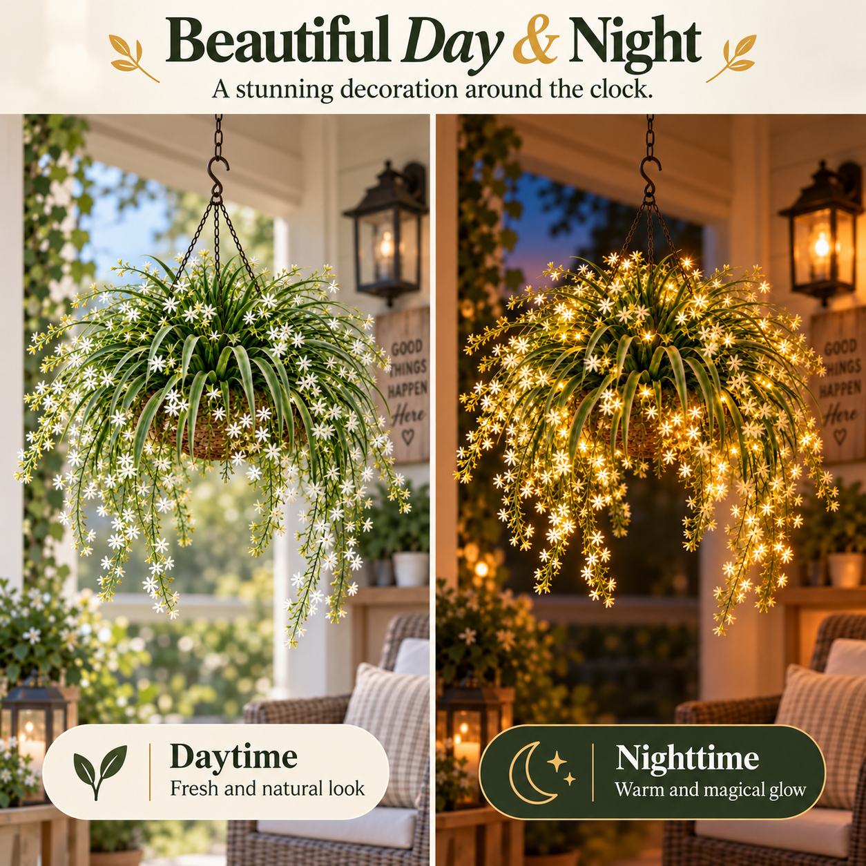 Blooming Fairy Light Hanging Basket