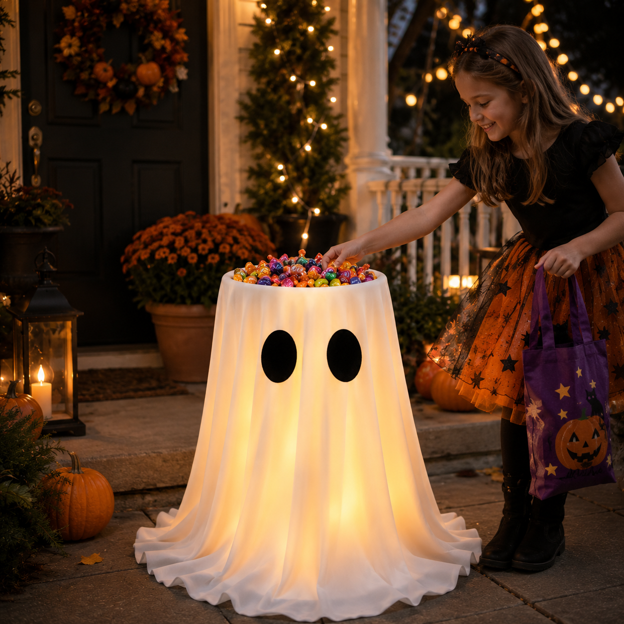 Adjustable Light-Up Ghost Candy Bowl with Remote 👻