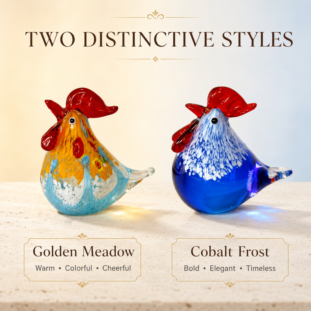 Colorful Art Glass Rooster Figurine with Luxury Gift Box 🐓✨