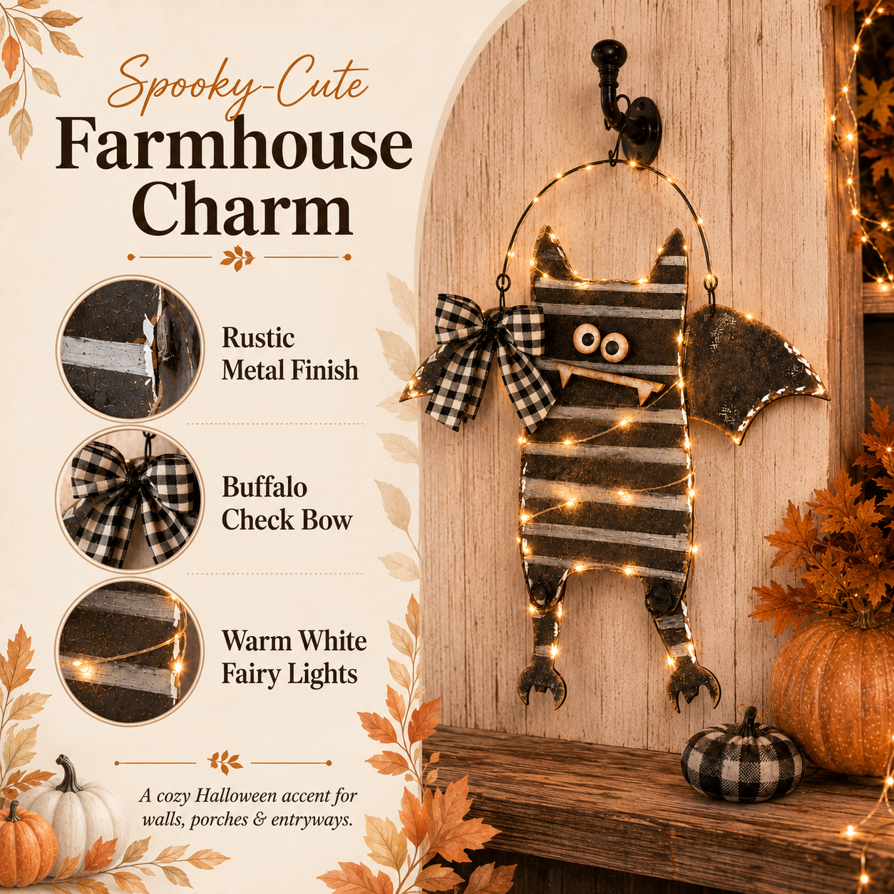 Lighted Rustic Bat Hanging Decor with Remote Control