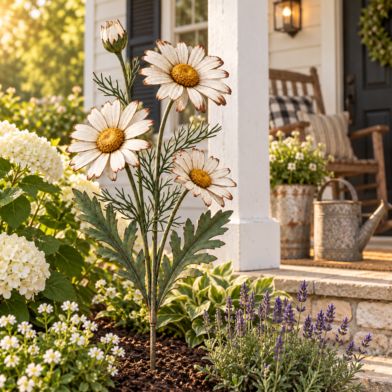 Vintage Metal Daisy Garden Stake – Handmade Rustic Flower Decor