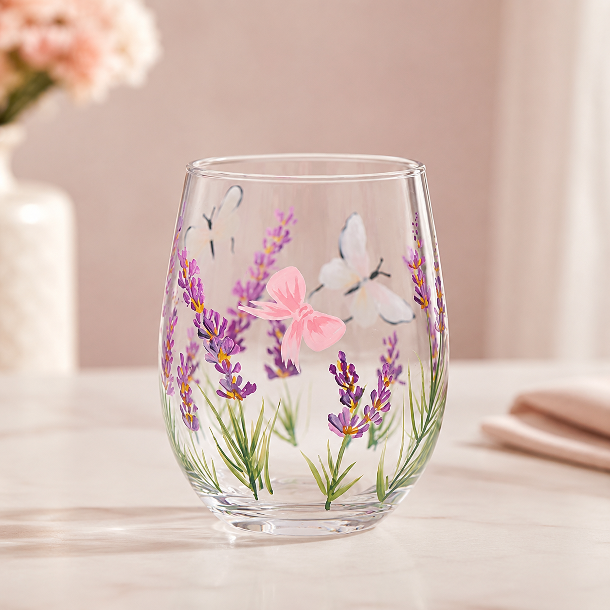 Fresh Floral Butterfly Glassware Gift Set, Hand-Painted Cottage Style