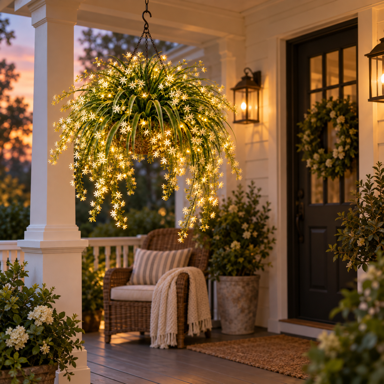 Blooming Fairy Light Hanging Basket