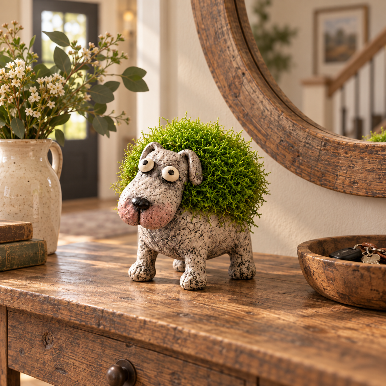 Whimsical Moss-Back Dog Figurine