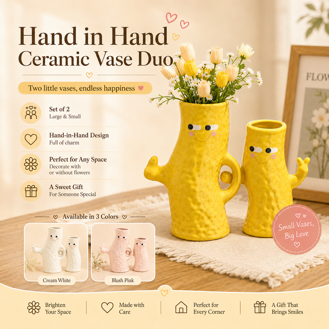 Hand in Hand Ceramic Vase Duo 🌼