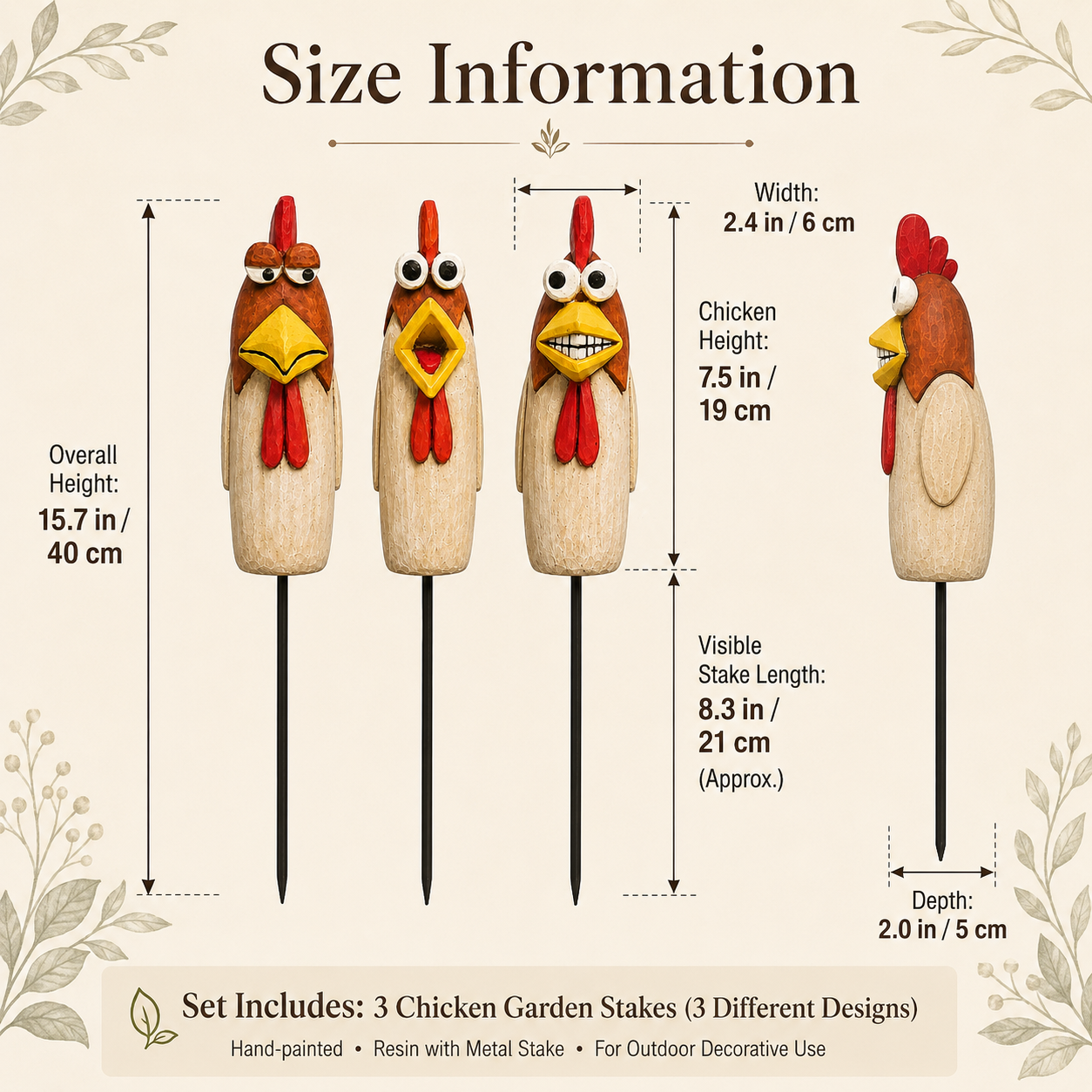 Funny Chicken Garden Stakes – 3 Piece Whimsical Yard Decor for Flower Beds, Planters & Backyard