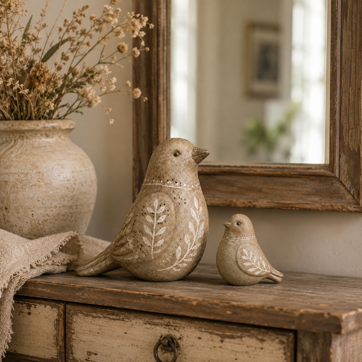 Vintage Primitive Folk Art Bird Duo