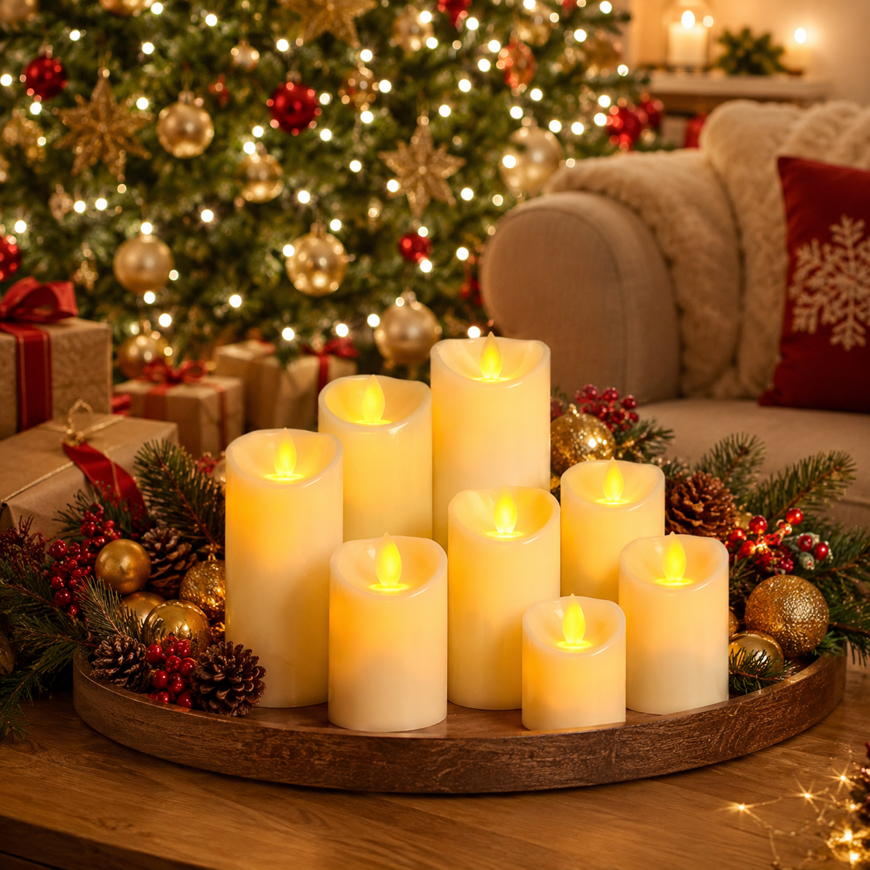 3 Pack Flameless LED Pillar Candles with Moving Flame