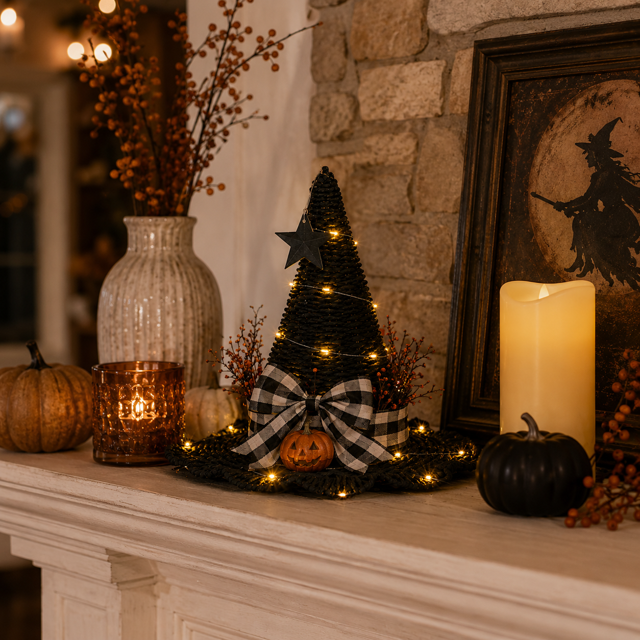 Lighted Woven Witch Hat Decor ✨