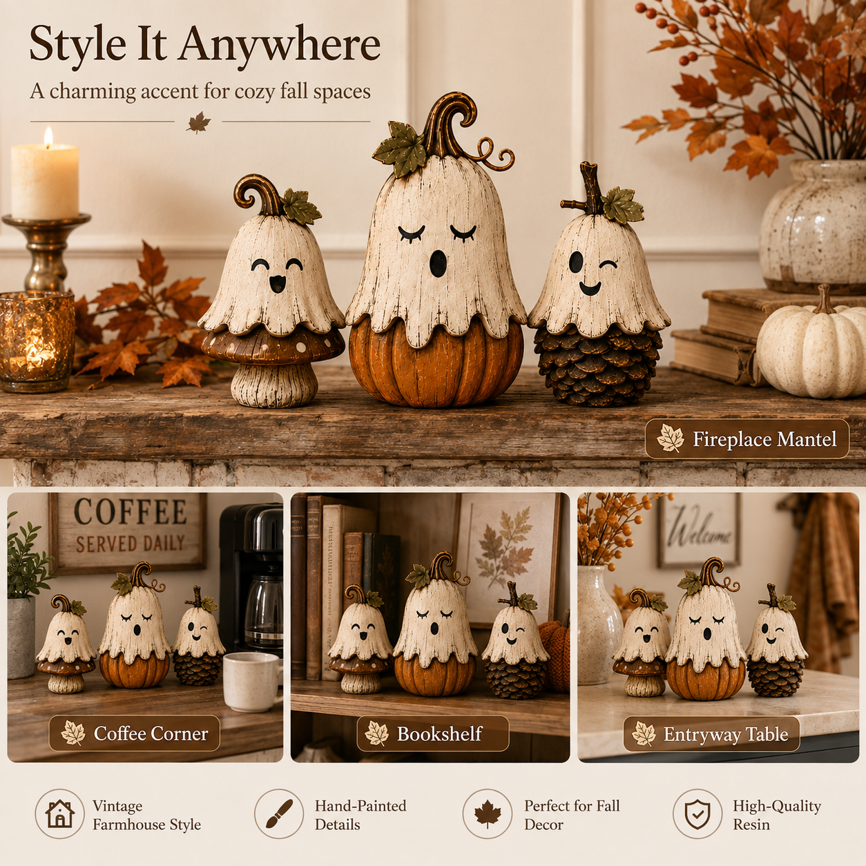 Vintage Ghost Pumpkin Collection - set of 3