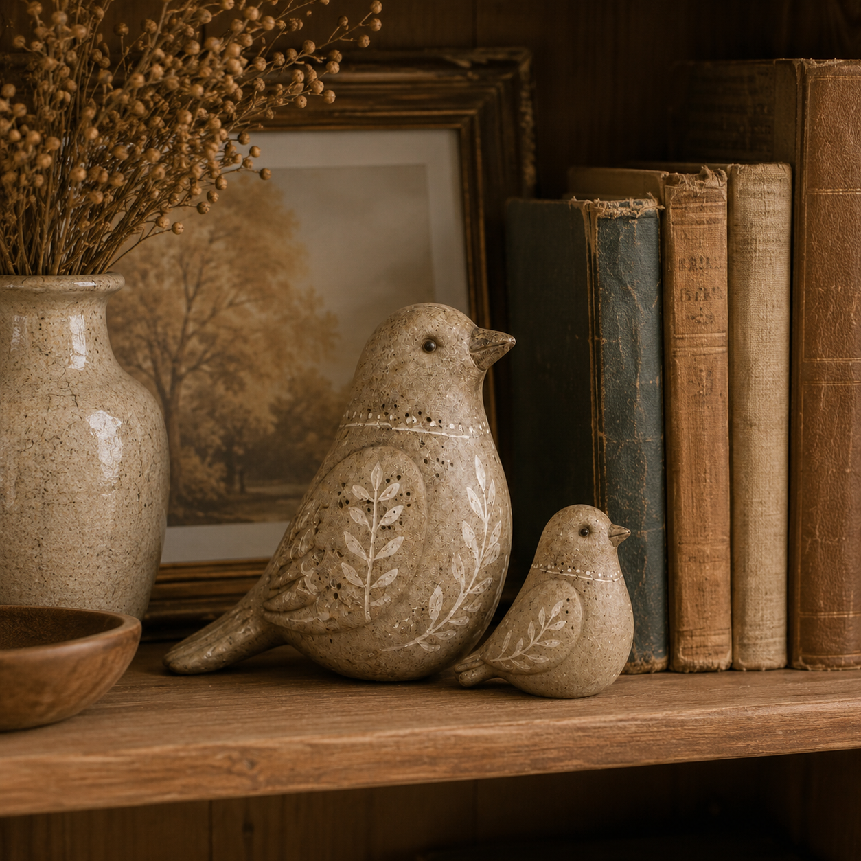 Vintage Primitive Folk Art Bird Duo