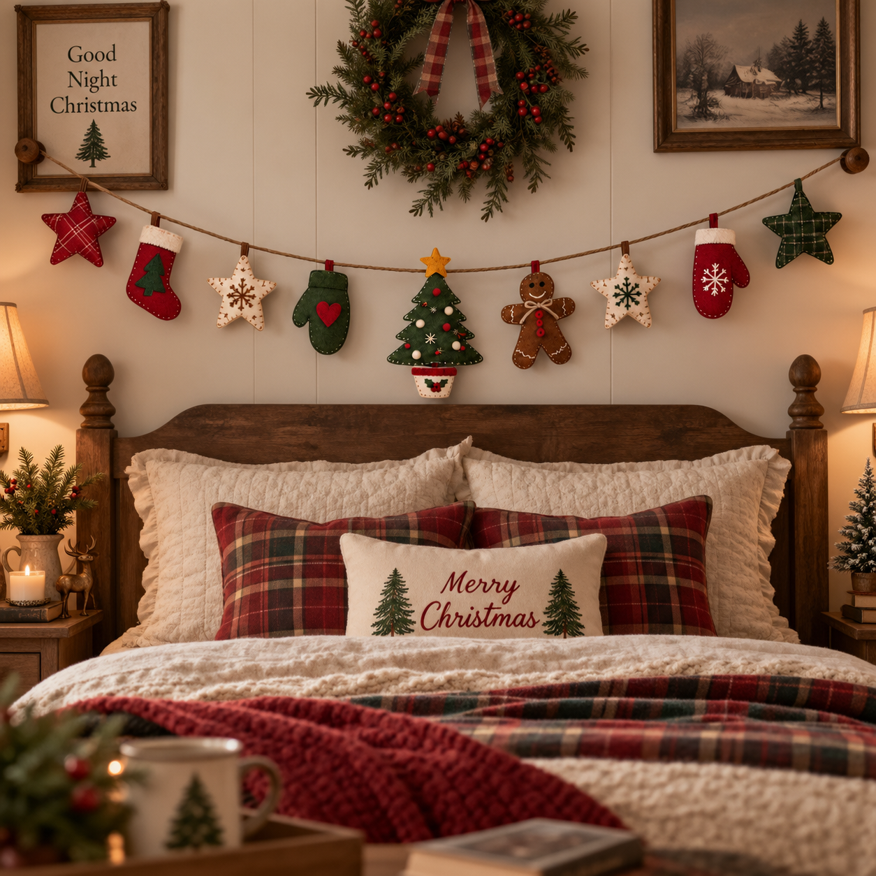 78.7 in Vintage Christmas Fabric Hanging Banner