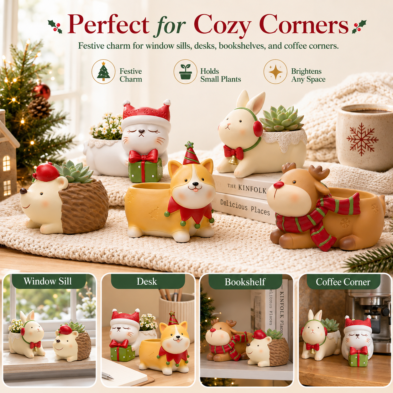 Whimsical Christmas Animal Succulent Planters