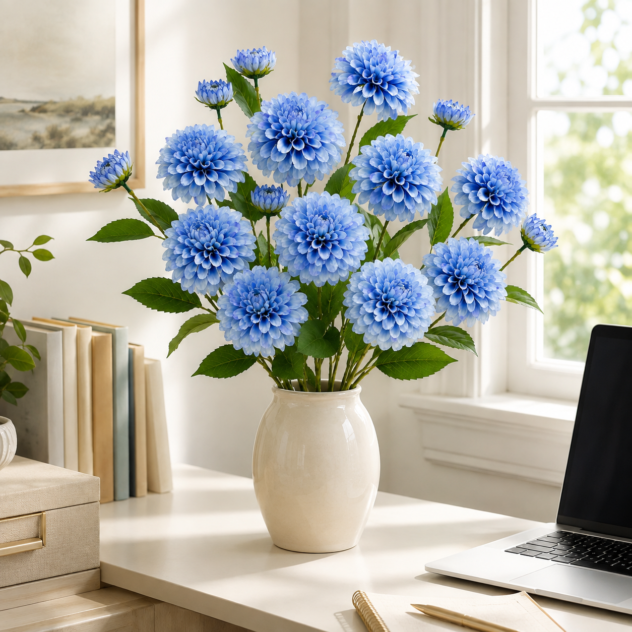 29.9 in Lifelike Dahlia Artificial Flower Bouquet – 5 Stems, 15 Blooms