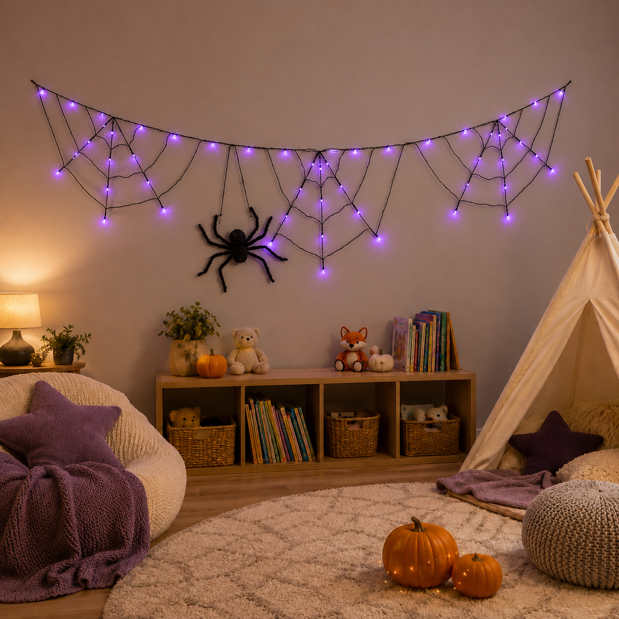 70.9" Wide Battery-Powered Spider Web Lights