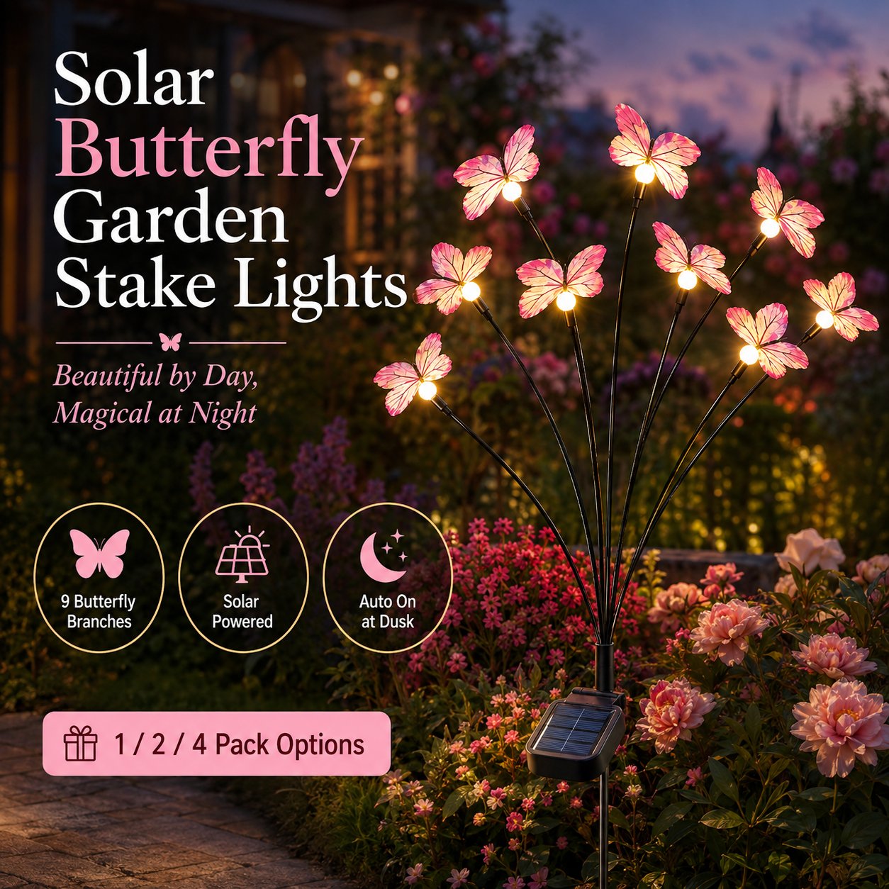 27.6 in Solar Butterfly Garden Stake Lights