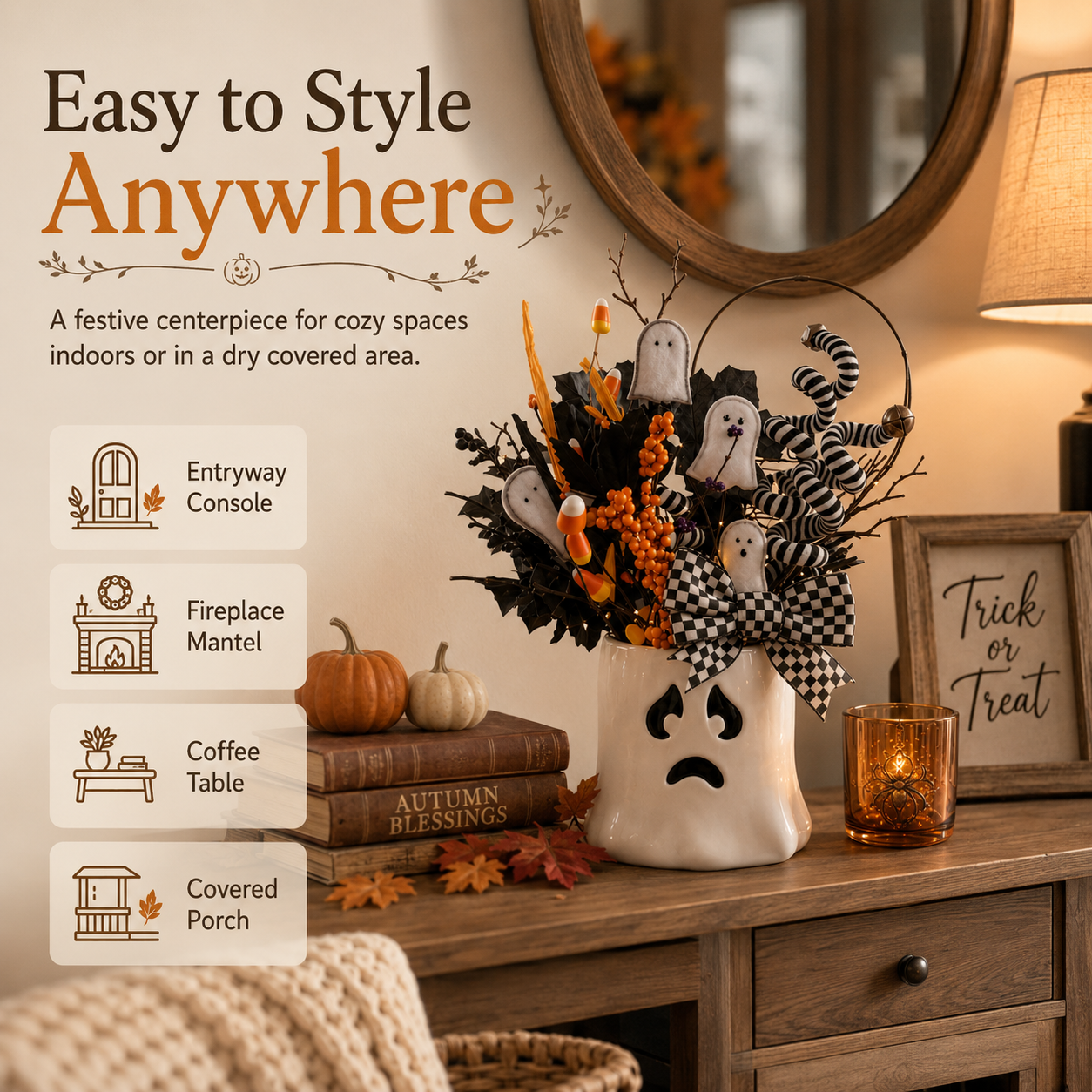 Whimsical Lighted Ghost Vase Halloween Centerpiece
