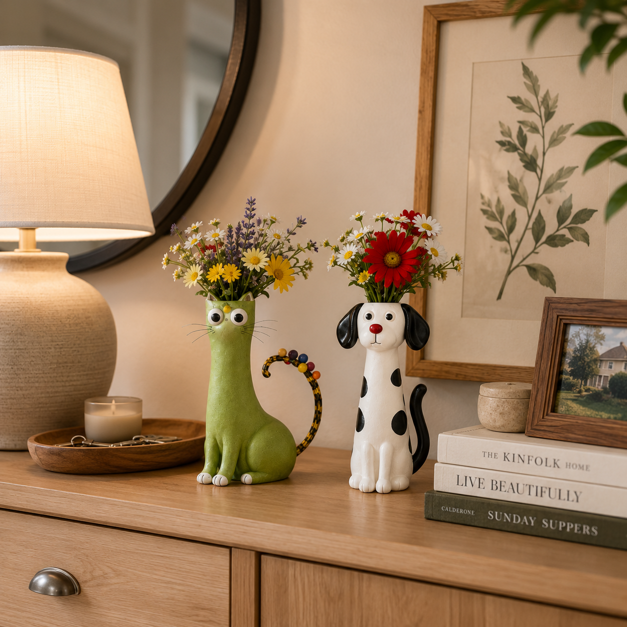 Whimsical Cat & Dog Decorative Vase Set – Set of 2