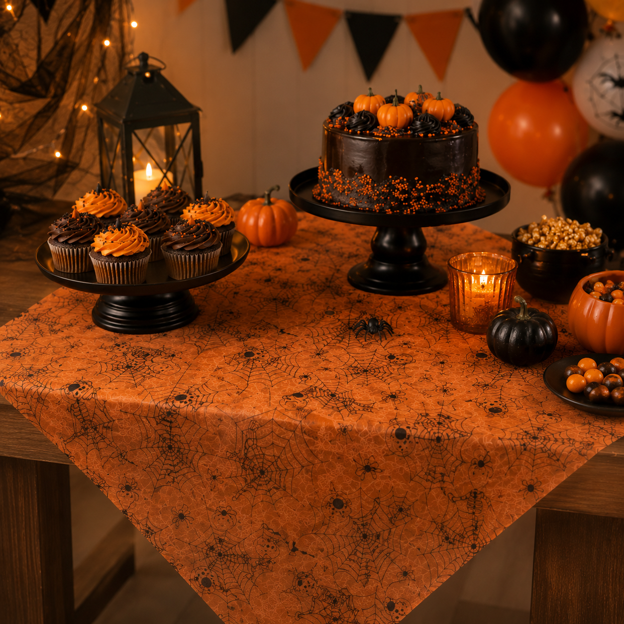🎃 180 in Halloween Sheer Table Runner Roll Spider Web & Bat Mesh Decor for Party Tables
