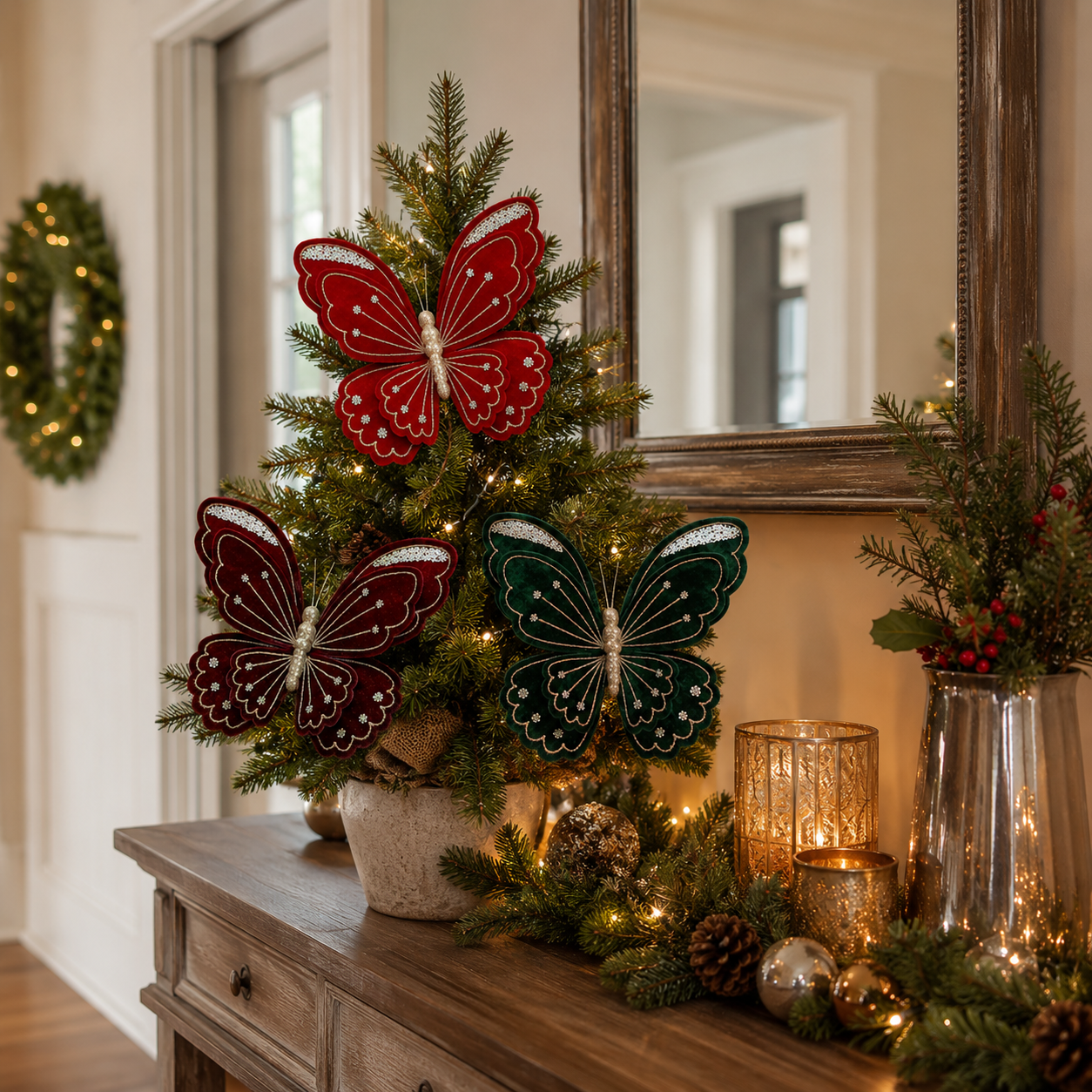 3-Piece Velvet Butterfly Christmas Decorations - 15.8 × 13.8 in