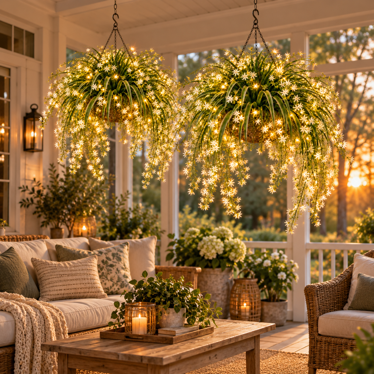 Blooming Fairy Light Hanging Basket