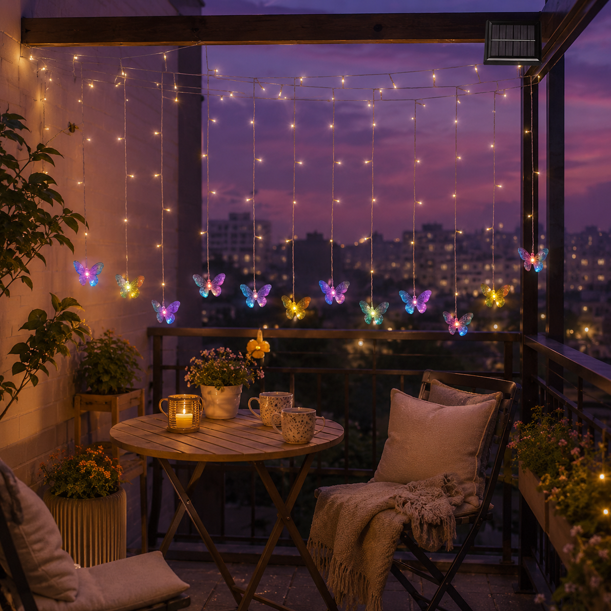 118.1 in Solar Butterfly Waterfall Curtain Lights 🦋✨ Warm White Outdoor Fairy Lights with Remote Control & 8 Lighting Modes