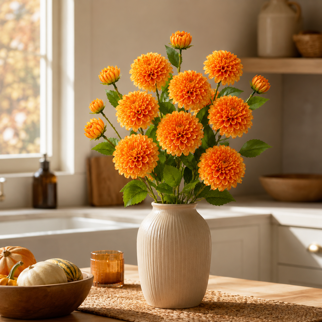 29.9 in Lifelike Dahlia Artificial Flower Bouquet – 5 Stems, 15 Blooms