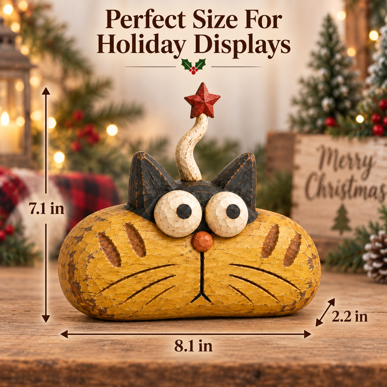 Rustic Christmas Star Cat Figurine