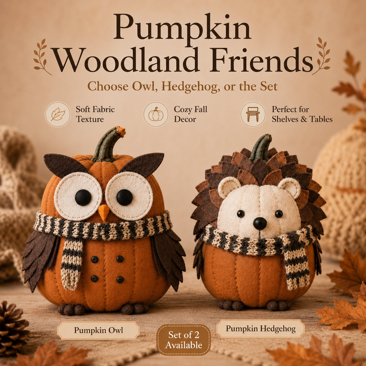 Pumpkin Woodland Friends Fabric Fall Decor
