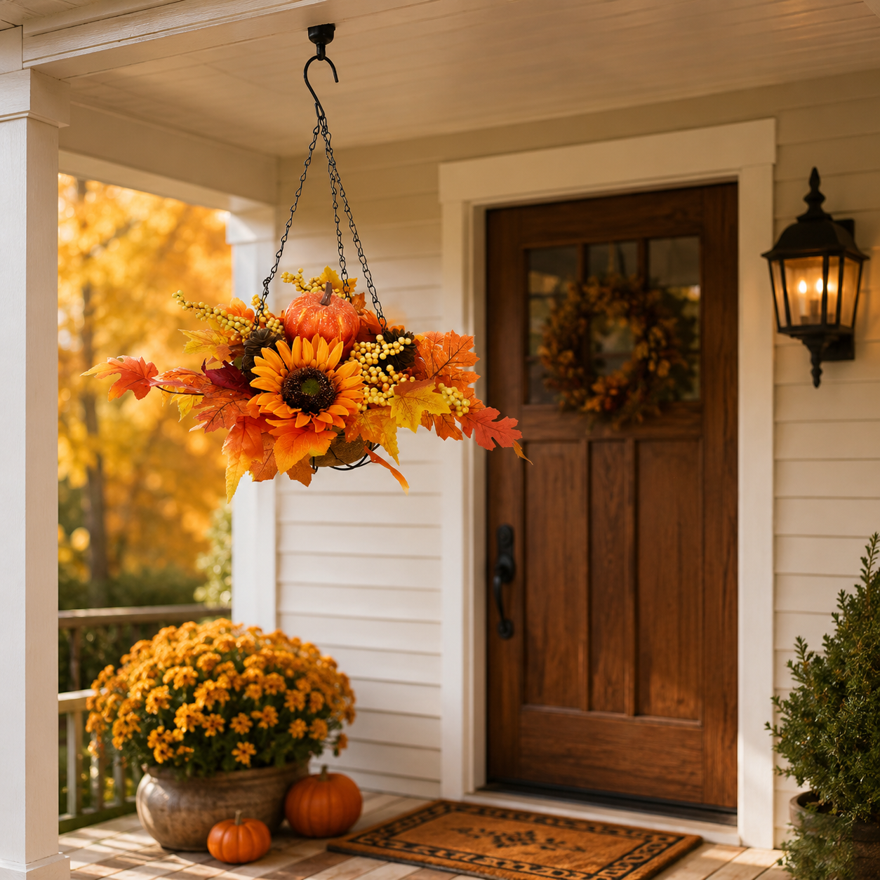 19.7 in Fall Harvest Pumpkin Hanging Basket / 1 pcs 🌻🎃