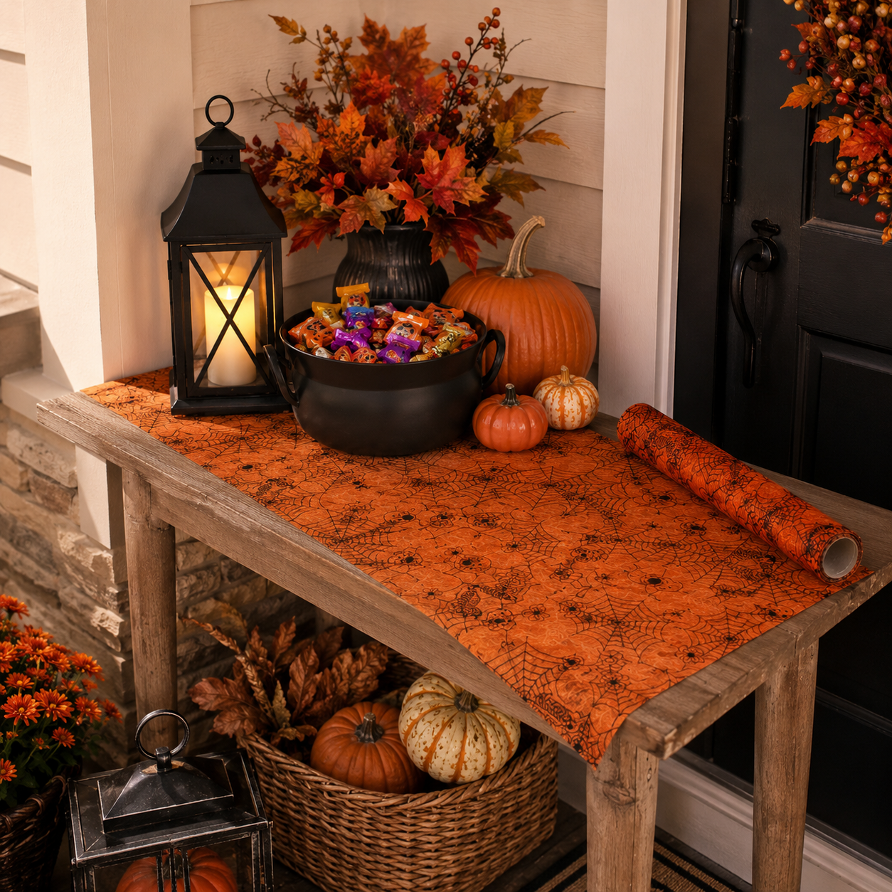 🎃 180 in Halloween Sheer Table Runner Roll Spider Web & Bat Mesh Decor for Party Tables