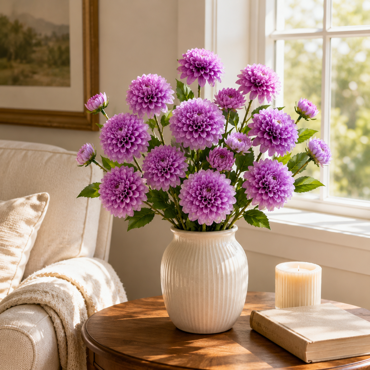 29.9 in Lifelike Dahlia Artificial Flower Bouquet – 5 Stems, 15 Blooms