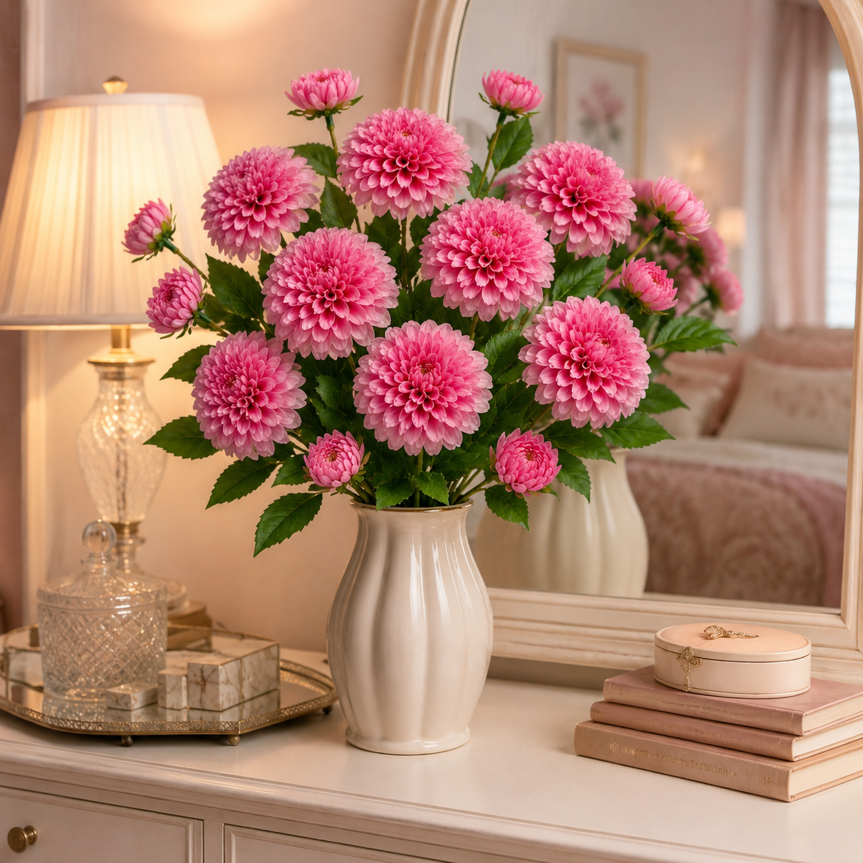 29.9 in Lifelike Dahlia Artificial Flower Bouquet – 5 Stems, 15 Blooms