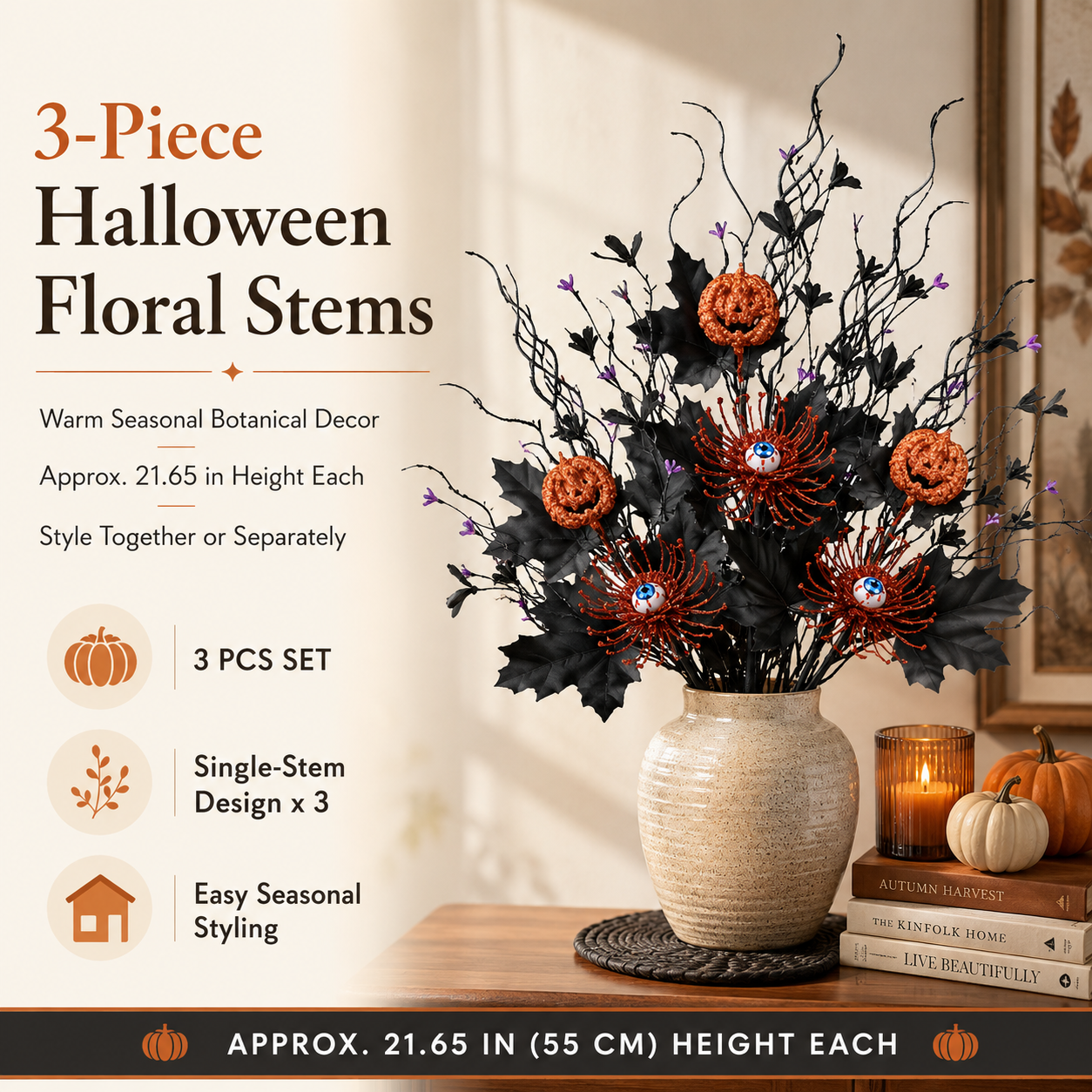 Halloween Gothic Eyeball Floral Stems – 3 Pack