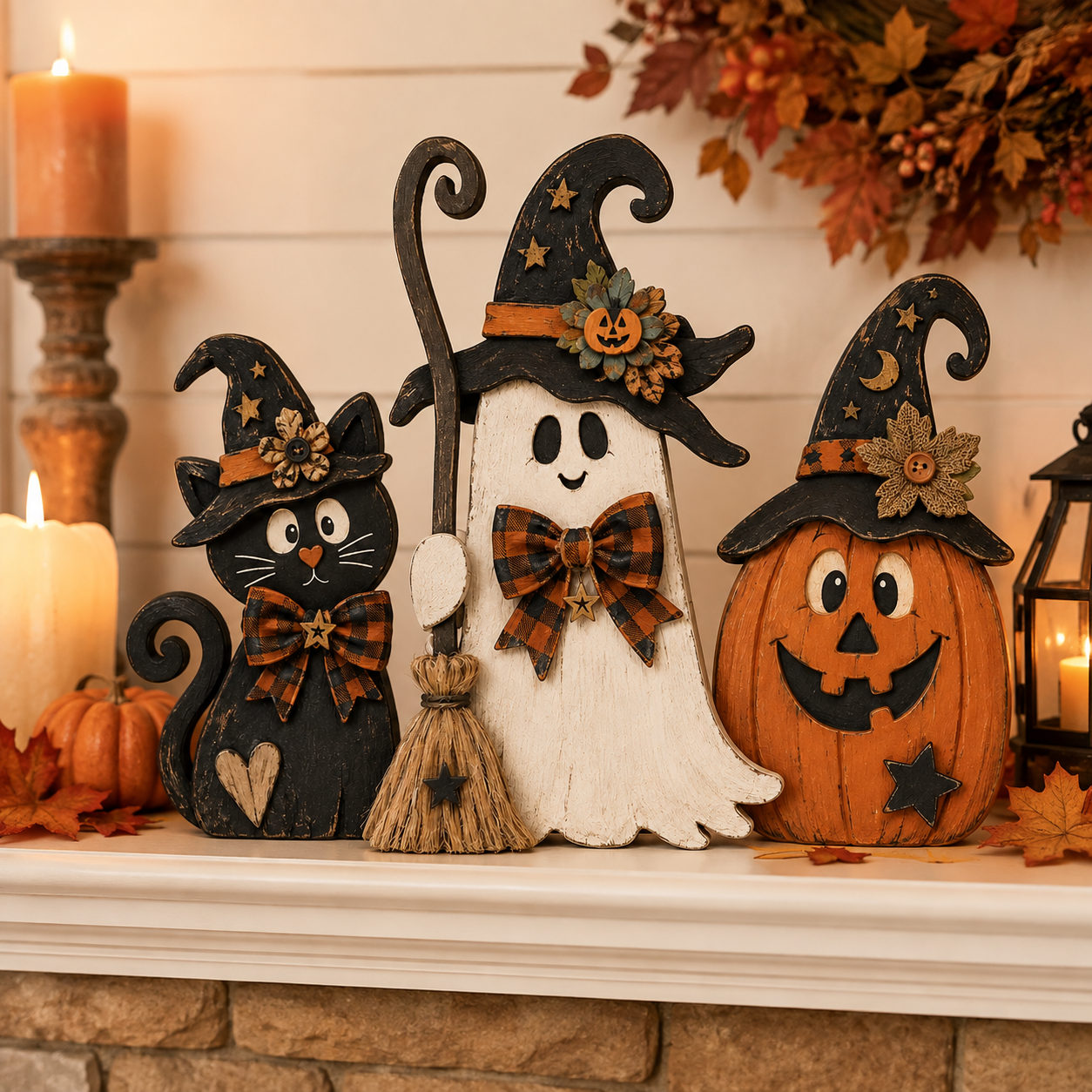 Rustic Halloween Wooden Trio Set