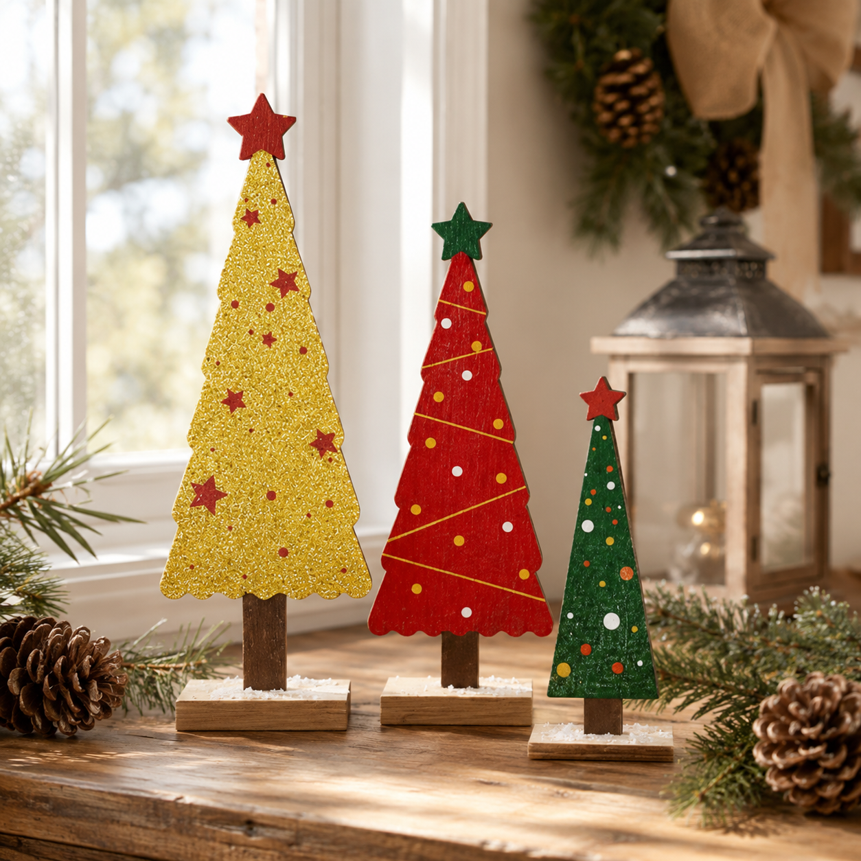 8-Piece Rustic Wooden Christmas Tree Decor Set