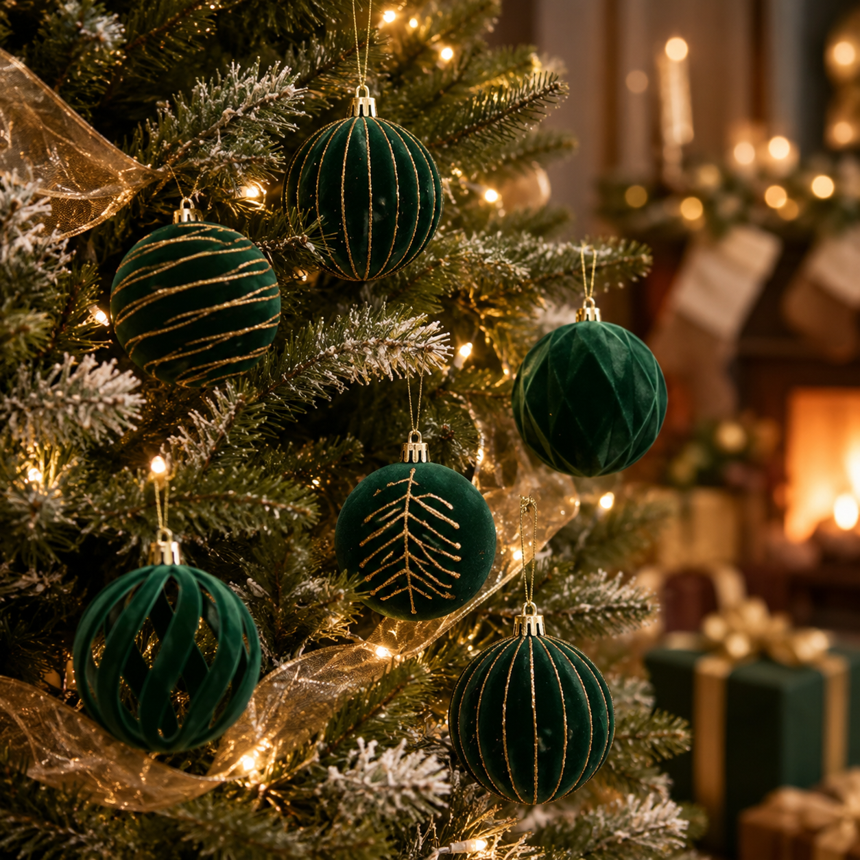 Luxe Velvet Christmas Ornaments – 6-Piece Holiday Bauble Set