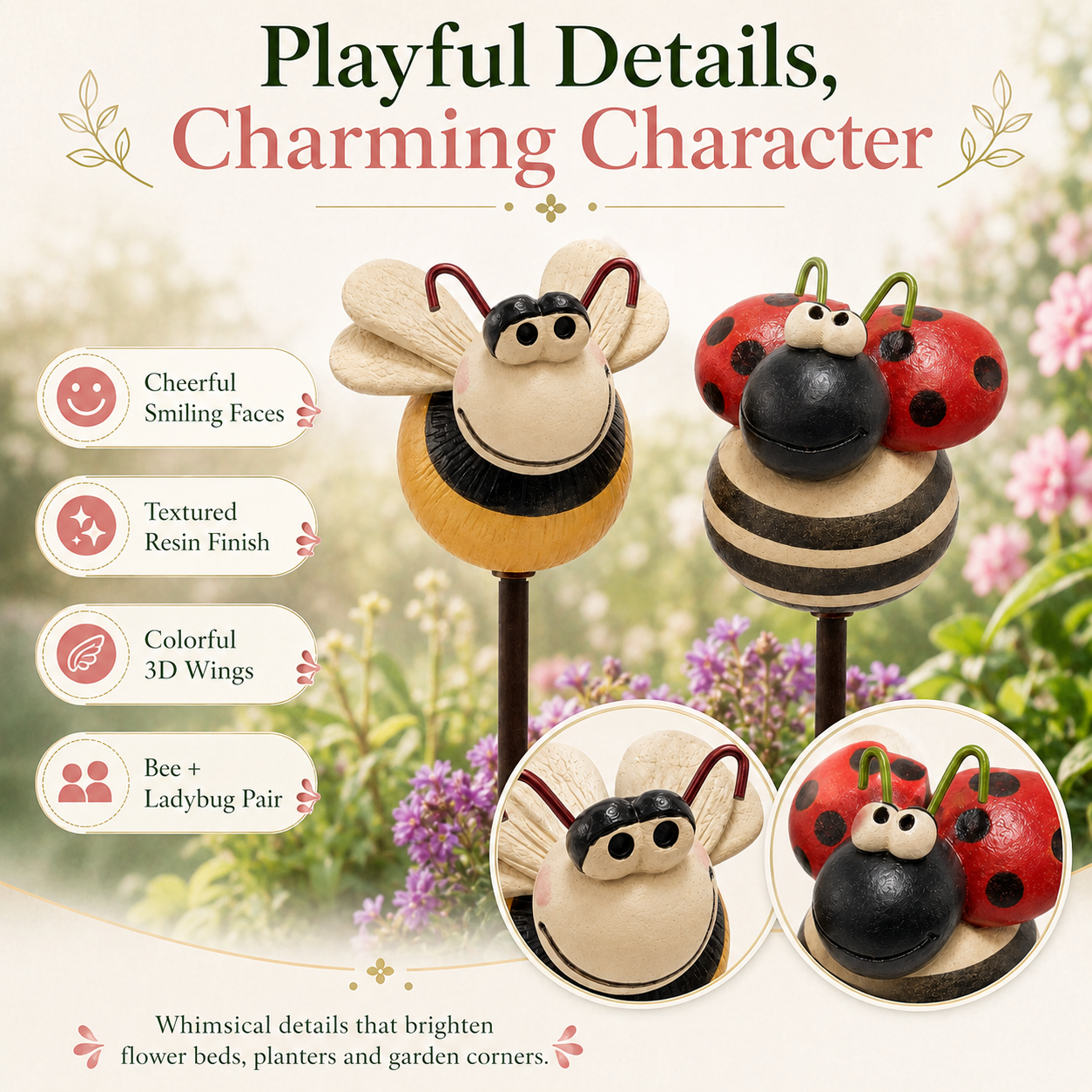 Happy Garden Friends Bee & Ladybug Stake Set