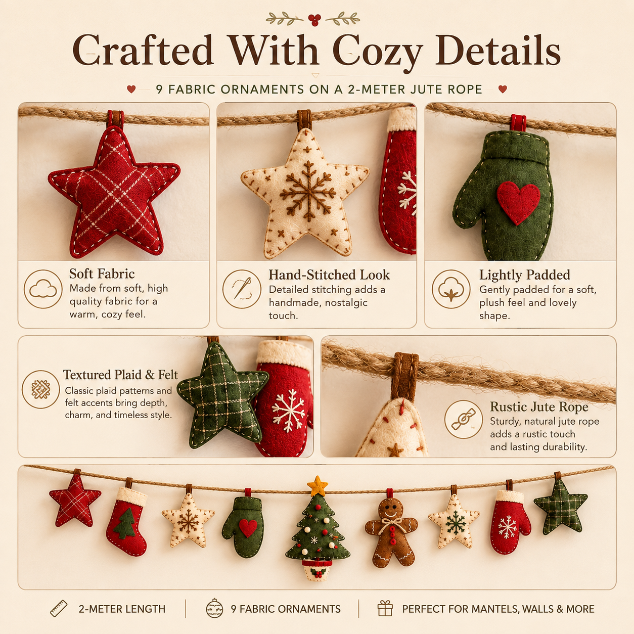 78.7 in Vintage Christmas Fabric Hanging Banner