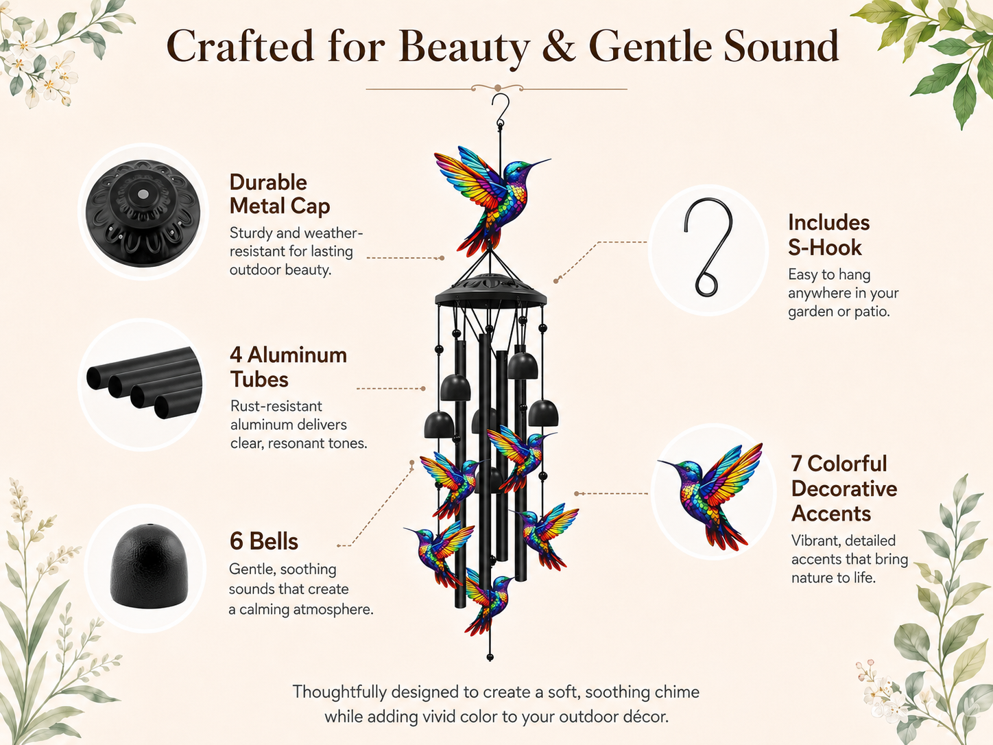 Outdoor Wind Chimes with Colorful Birds & Butterflies