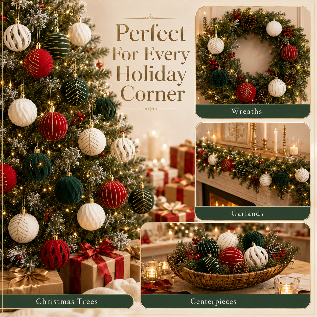 Luxe Velvet Christmas Ornaments – 6-Piece Holiday Bauble Set