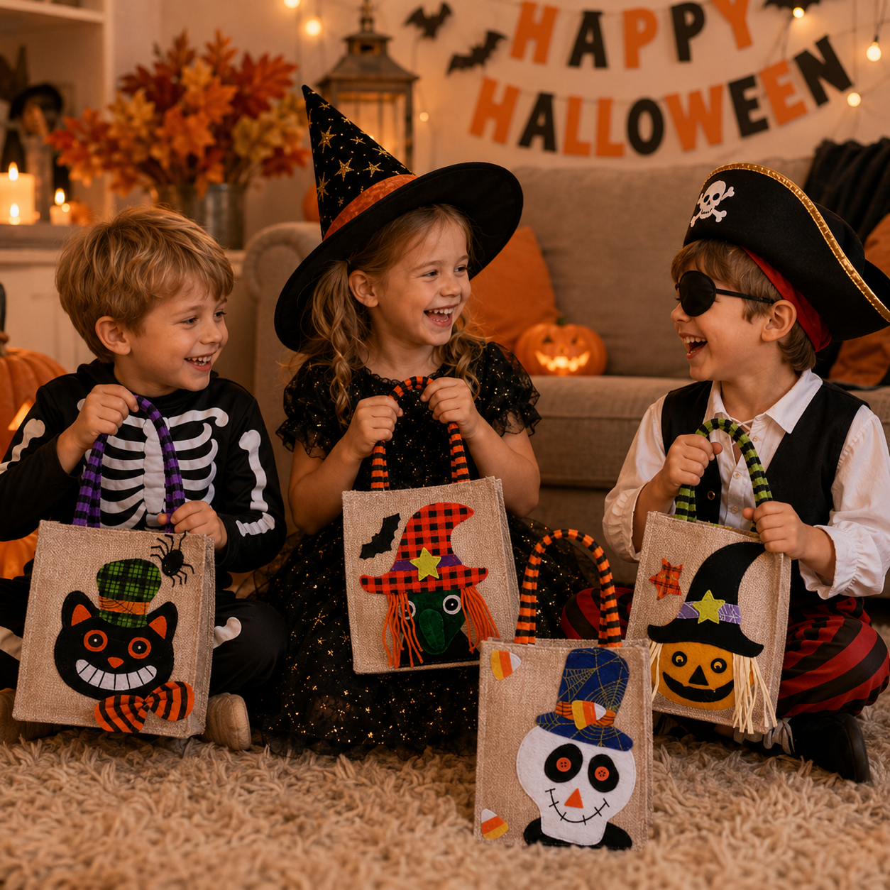 🎃 Whimsical Halloween Trick-or-Treat Bags – Set of 4