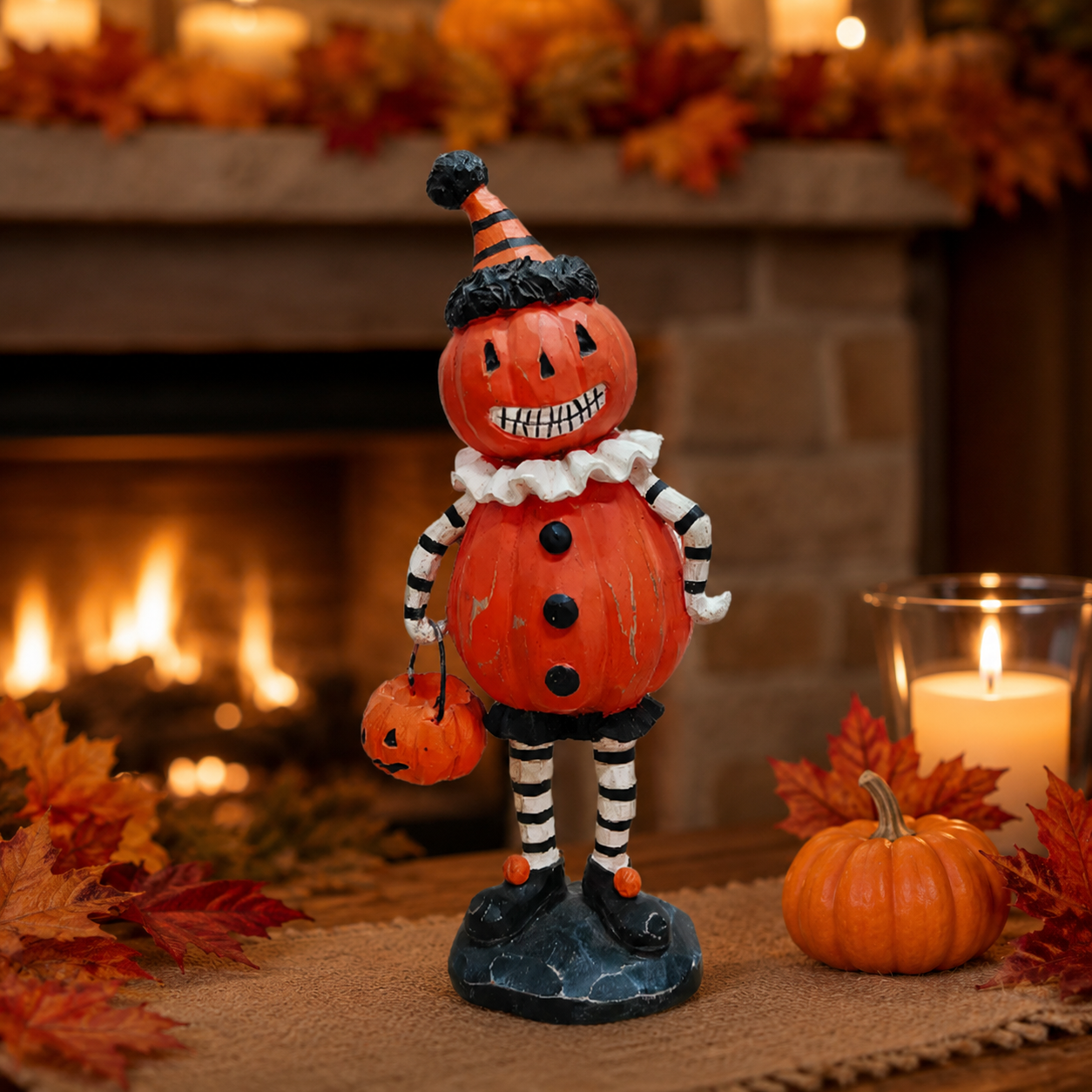 Vintage Halloween Figurine Decor – Cute Pumpkin, Witch Owl & Black Cat Tabletop Statues