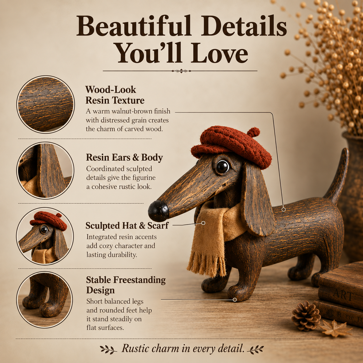 Rustic Gentleman Dachshund Resin Figurine